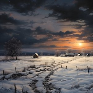 Verschneite Landschaft. Ein medialer Bauernhof