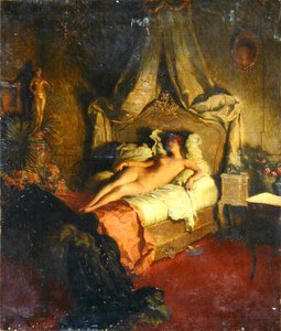Akt auf einem roten Bett