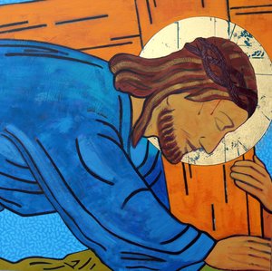 Jesus fällt unter dem Kreuz