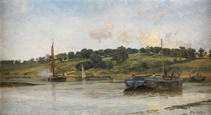 Lastkähne auf der Medway, 1977