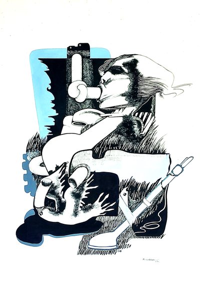 G. C. Riccardi, Proposta e Stop, 1974, Tinte auf Papier, 40x70, Italien. von Gian Carlo Riccardi