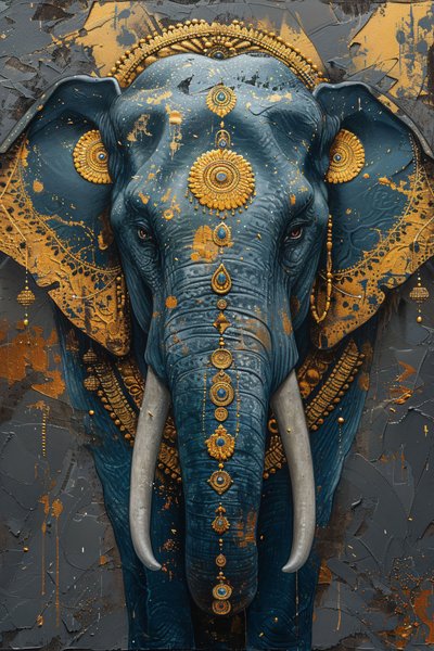 Abstraktes Gemälde majestätischer blauer indischer Elefant für moderne Wandkunst Dekoration von F. Abderrahim