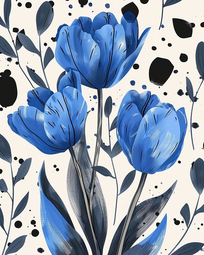 David Tulpenzeichnung konventionell in Blau von F. Abderrahim