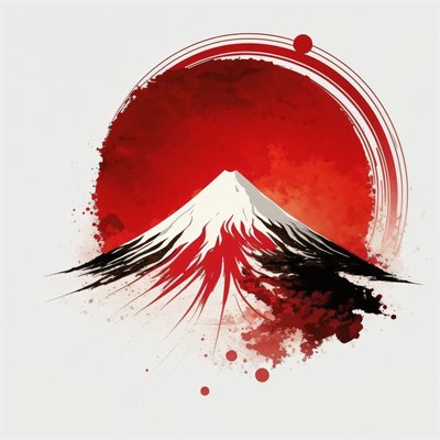 Berg Fuji Gemälde: Roter runder Pinselstrich von F. Abderrahim