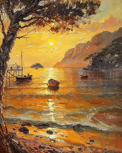 Strand und Boote, Sonnenuntergang am Abend von F. Abderrahim