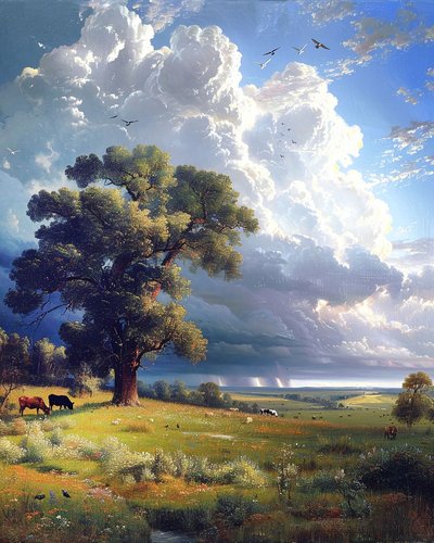 Landschaft mit sonnenbeschienenen Wiesen von F. Abderrahim