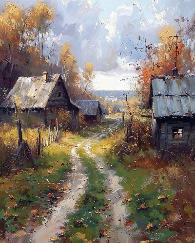 Eine Landstraße zwischen Holzhütten von F. Abderrahim