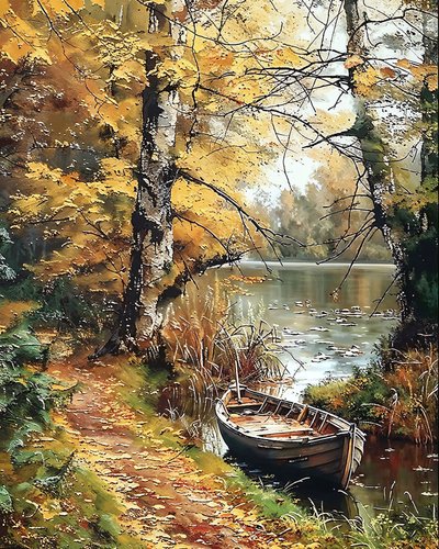 Ein Holzboot in der Mitte eines verzauberten Sees von F. Abderrahim
