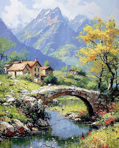 Landschaft mit Sonnenuntergang über den Bergen von F. Abderrahim