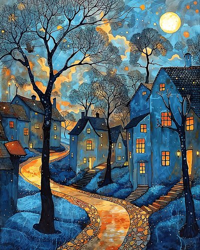 Eine Straße im Zentrum einer mediterranen Stadt bei Nacht von F. Abderrahim