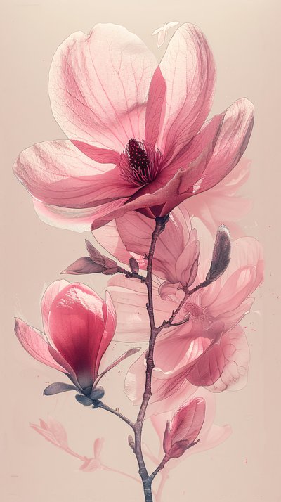 Minimalistische einzelne Linie Skizze rosa grau Blumen, botanische Wanddekoration von F. Abderrahim