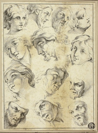 13 Skizzen verschiedener Gesichter von Abraham Bloemaert