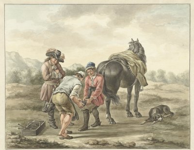 Hufschmied in Landschaft von Abraham Delfos