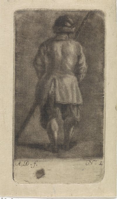 Mann mit Stock, von hinten gesehen von Abraham Delfos