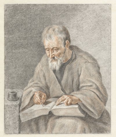 Alter Mann, der in ein Buch schreibt von Abraham Delfos