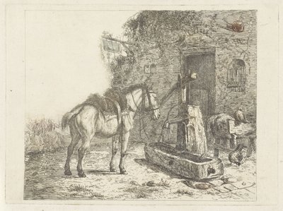 Pferd vor einem Gasthaus von Abraham Hendrik Winter