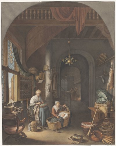 Innenraum mit Mutter und Kindern von Abraham Lion Zeelander