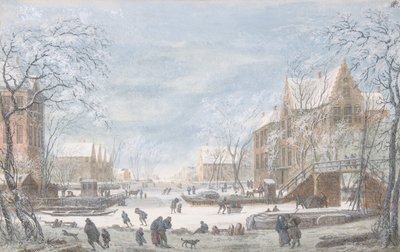 Schneefall in einer niederländischen Stadt, n.d. von Abraham Rademaker