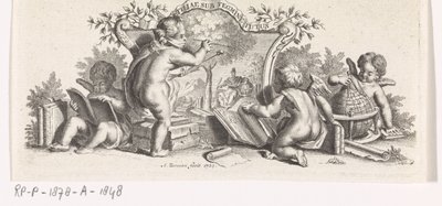 Vier Putti studieren und malen von Abraham Zeeman