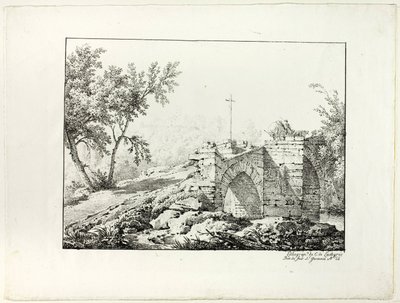 Landschaft mit Brücke von Achille Etna Michallon