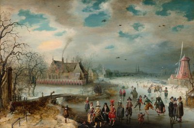 Schlittschuhlaufen auf dem zugefrorenen Amstel-Fluss von Adam van Breen