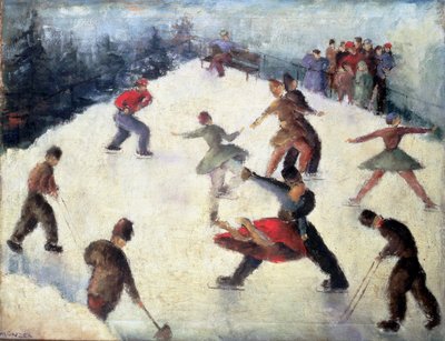 Winterszene mit Schlittschuhläufern, ca. 1920 von Adolf Munzer