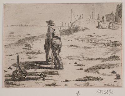 Küstenpartie mit stehendem Fischer von Johan Adolph Kittendorff