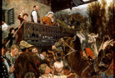 Ein reisender Zirkus Kameleure in Partenkirchen von Adolph Menzel