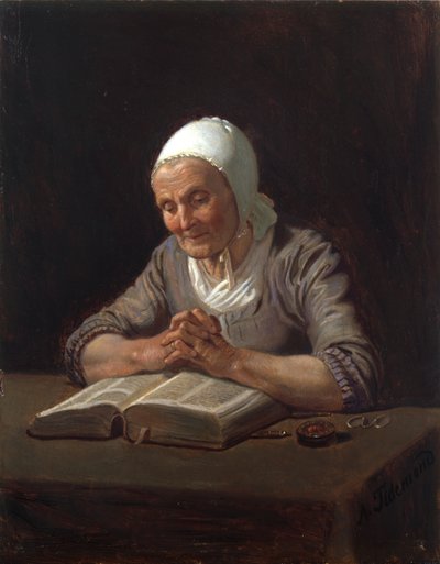 Alte Frau beim Lesen von Adolph Tidemand