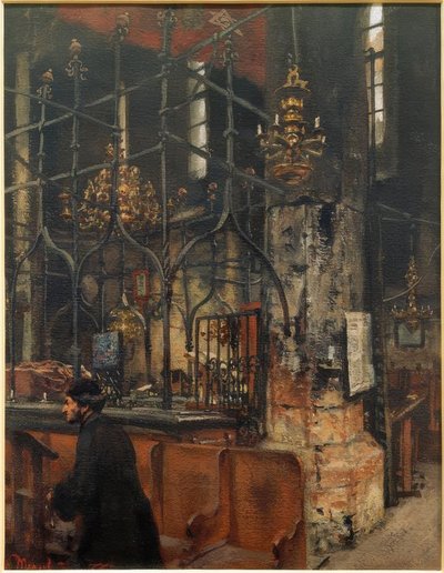 Das Innere der Alt-Neu-Synagoge in Prag von Adolph Menzel