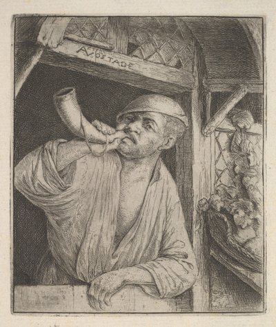 Bäcker bläst Horn (1610-85) von Adriaen Jansz. van Ostade