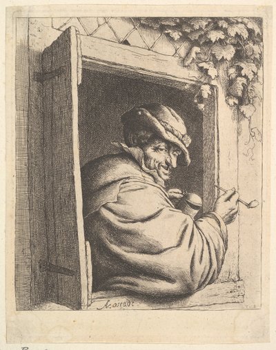 Raucher am Fenster, 1610-85 von Adriaen Jansz. van Ostade
