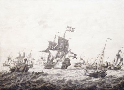 Kriegsschiffe zerreißen Fischernetze von Adriaen van Salm