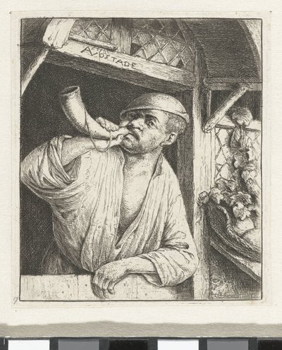 Bäcker bläst in ein Horn von Adriaen van Ostade