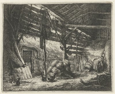 Innenansicht einer Heuscheune von Adriaen van Ostade