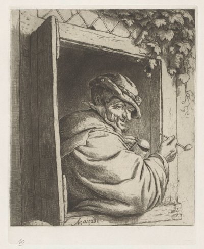 Rauchender Bauer in einem Fenster von Adriaen van Ostade