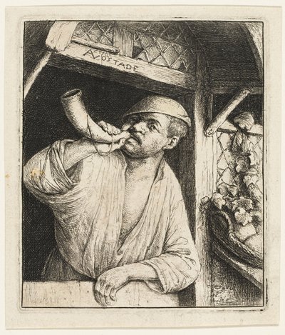Der Bäcker, der sein Horn bläst von Adriaen van Ostade