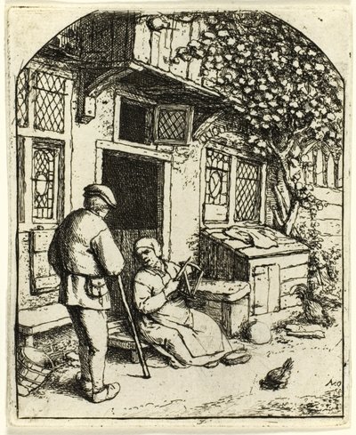 Die Frau, die auf einer Spule aufwickelt von Adriaen van Ostade