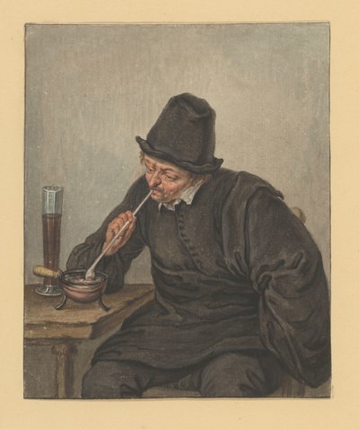 Sitzender Mann zündet seine Pfeife an von Adriaen van Ostade