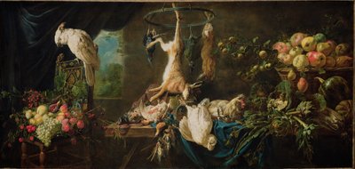Stillleben: Wild, Gemüse, Obst, Kakadu von Adriaen van Utrecht