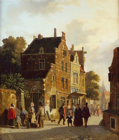 Figuren in einer belebten Straße von Adrianus Eversen