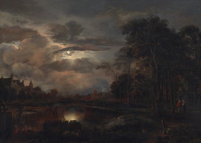 Mondscheinlandschaft mit Brücke von Aert van der Neer