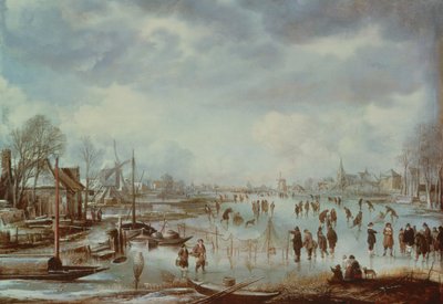 Winterszene mit Schlittschuhläufern von Aert van der Neer