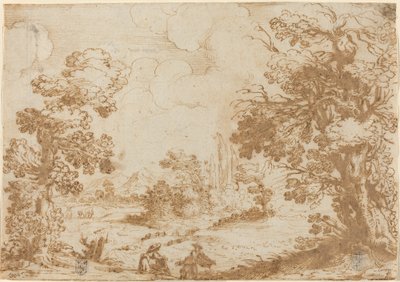 Landschaft mit zwei Wäscherinnen von Agostino Carracci