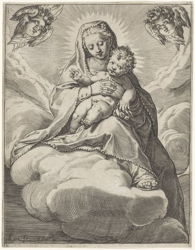 Maria mit Kind in den Wolken von Agostino Carracci