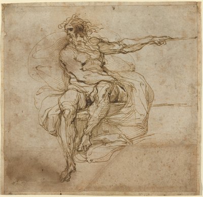 Sitzender männlicher Akt [recto] von Agostino Carracci