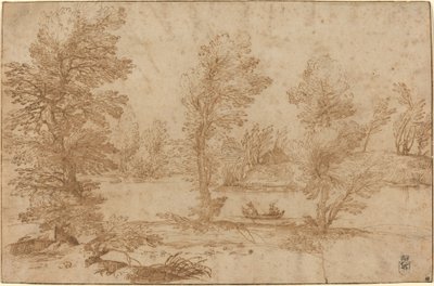 Waldfluss mit einem Boot von Agostino Carracci