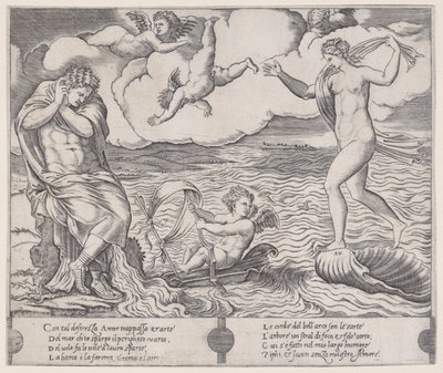 Eros im Meer, ca. 1514-36 von Agostino Veneziano
