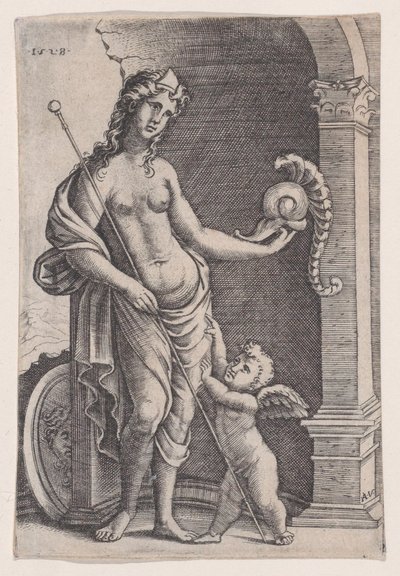Die Liebe zum Ruhm, datiert 1528 von Agostino Veneziano