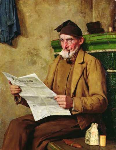 Der alte Feissli liest die Zeitung von Albert Anker
